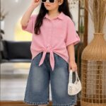 شومیزگره ای پاگون دار صورتی کد۱۸۴۱