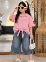 شومیزگره ای پاگون دار صورتی کد۱۸۴۱